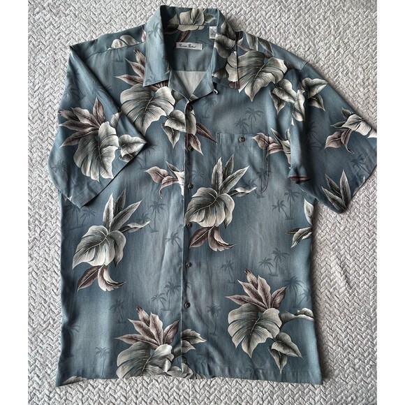 Burma Bibas 100% Silk Hawaiian Aloha Shirt Men’s Sz Lg Tropical Floral Palm Shir - Picture 2 of 14